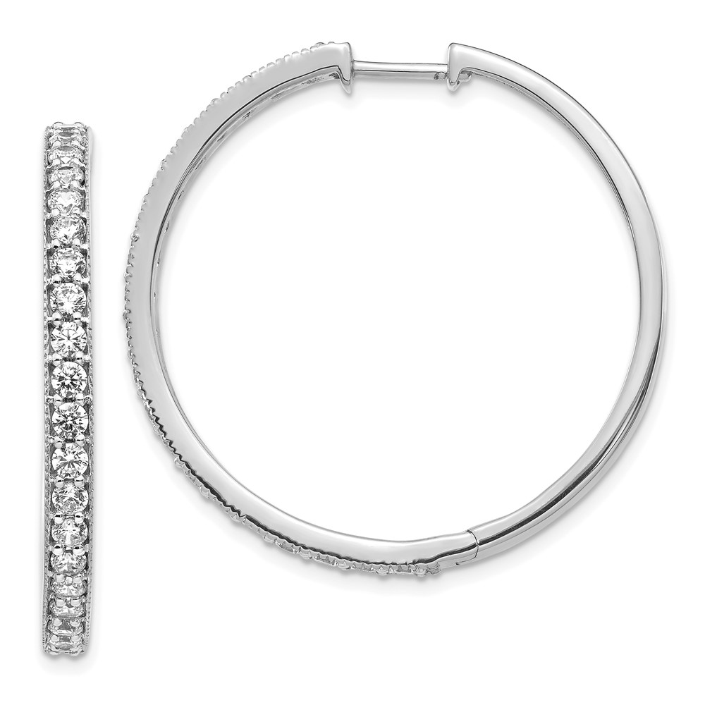 Quality Gold EM4286-200-WA 14K White Gold Diamond Milgrain Hinged Hoop Earrings
