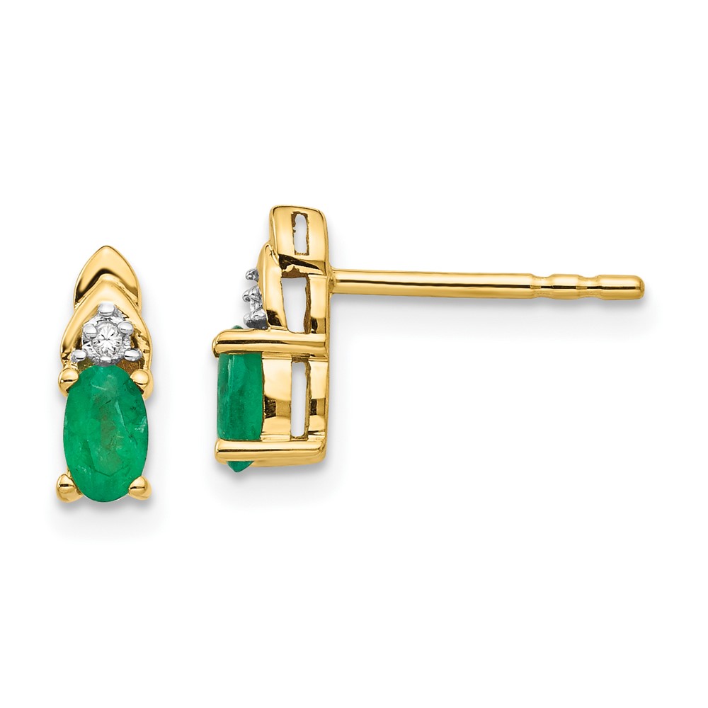 Quality Gold XBS273 14K Yellow Gold Emerald & Diamond Earrings