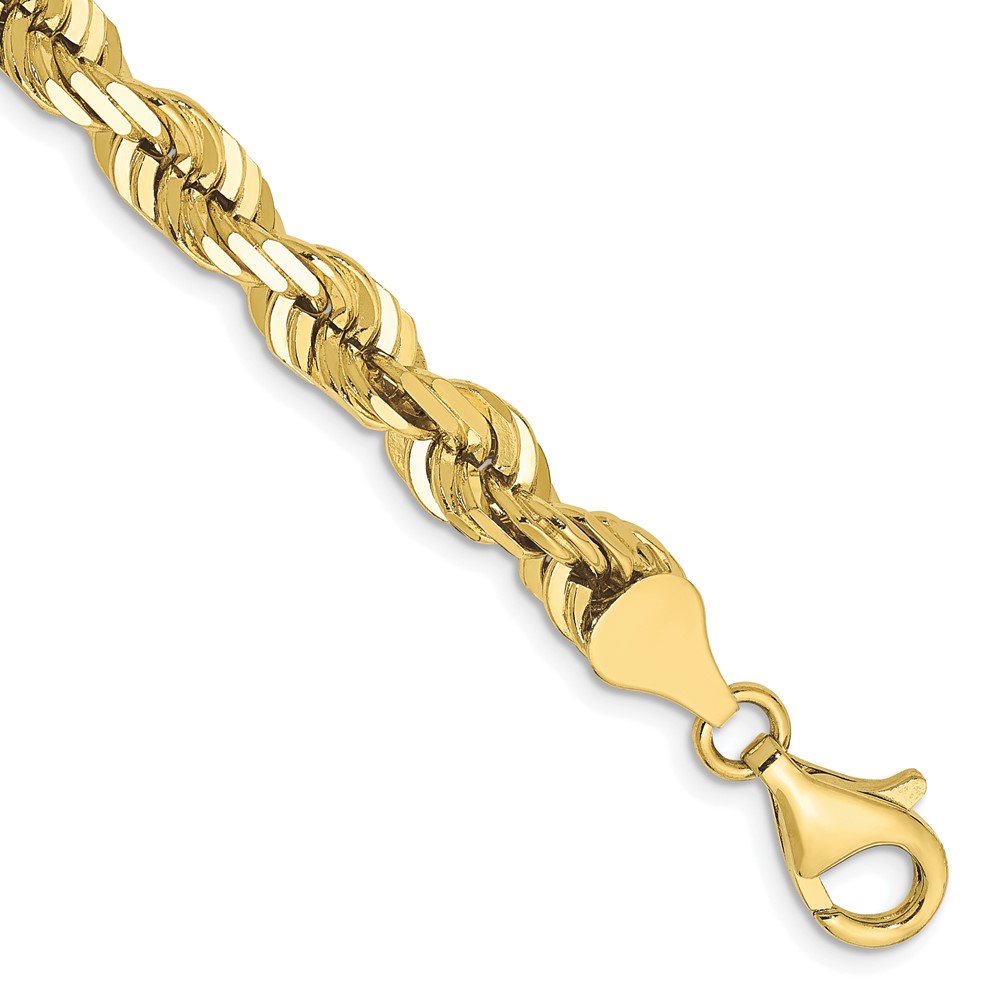 Quality Gold 10K045-8 10K Yellow Gold 6.5 mm Diamond-Cut Rope Chain 8 in. Bracelet