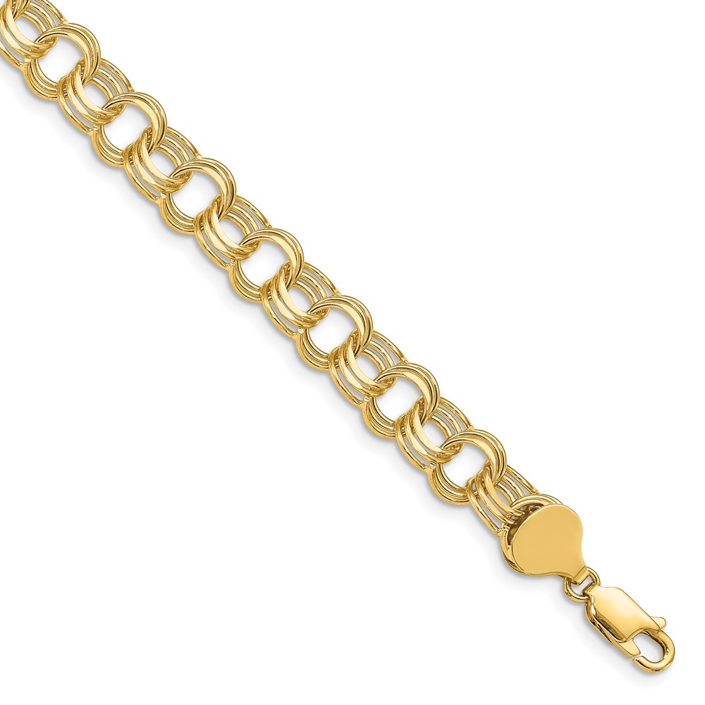 Quality Gold TO665-7 14K Yellow Gold Triple Link Charm 7 in. Bracelet