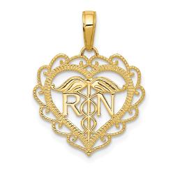 Quality Gold K4932 14K Yellow Gold RN Registered Nurse Heart Pendant