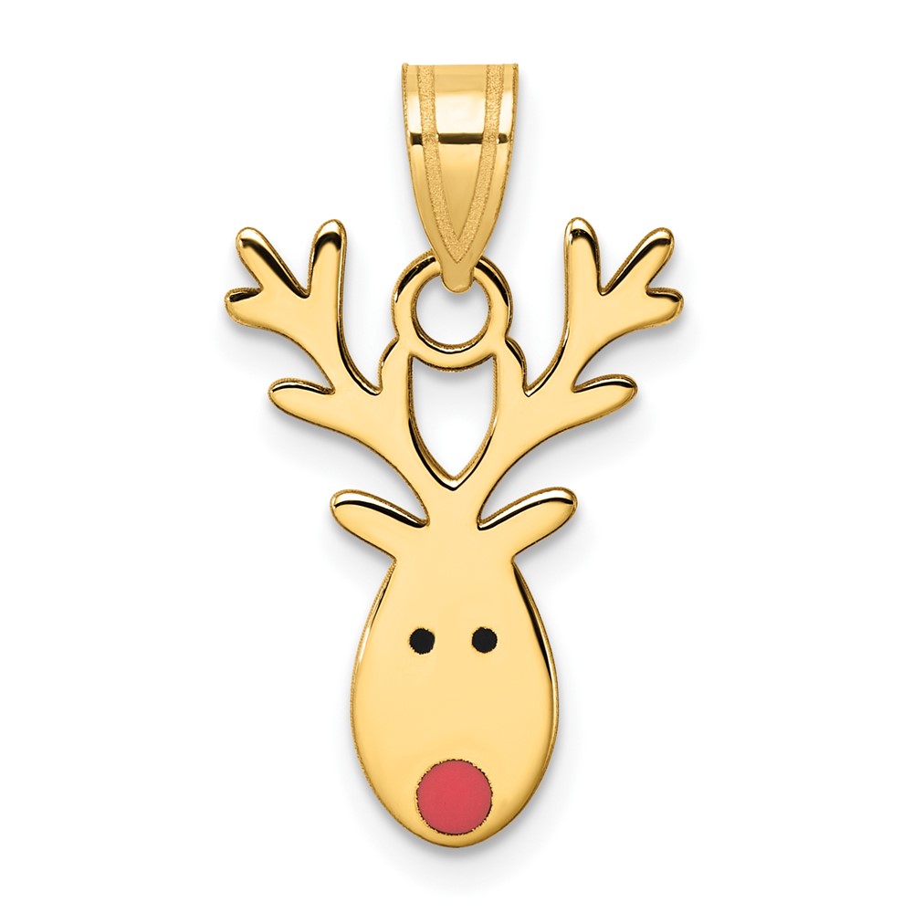 Quality Gold K1749 14K Yellow Gold Enameled Reindeer Charm