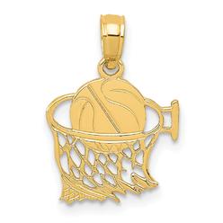 Quality Gold C3776 14K Yellow Gold Basketball in Net Pendant