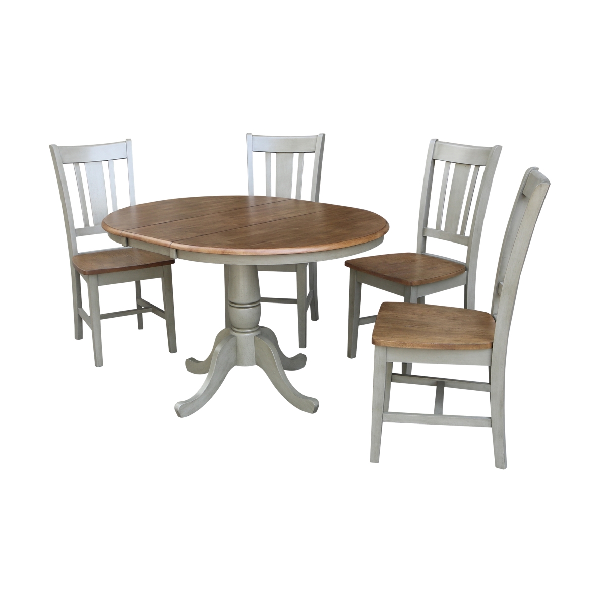 International Concepts K41-36RXT-C10-4 36 in. Round Extension Dining Table with 4 San Remo Chairs&#44; Hickory & Stone - Set of 5