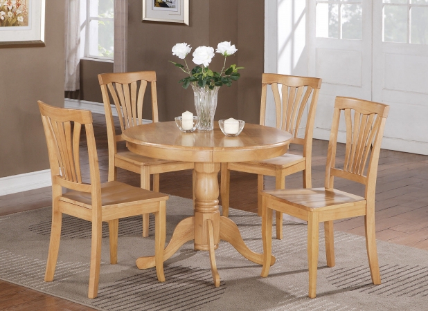 East West Furniture ANAV5-OAK-W 5 -Piece Round Kitchen 36 in. Table and 4 Chairs with Wood seat