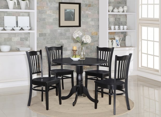 East West Furniture DLGR3-BLK-W 3 Piece Small Kitchen Table and Chairs Set-Round Kitchen Table and 2 Dinette Chairs