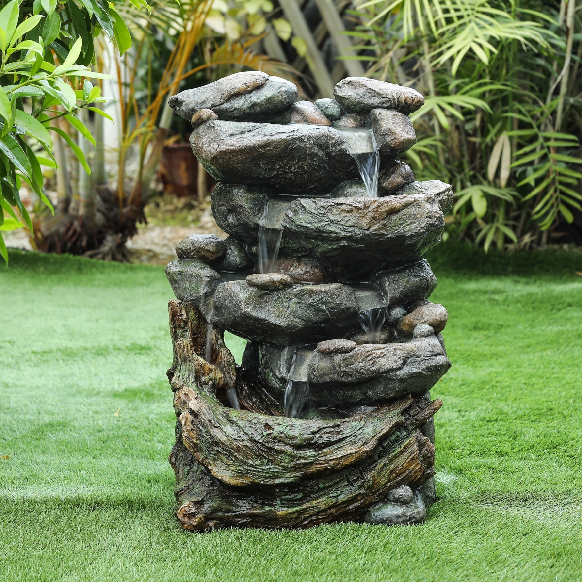 Winsome House Luxen Home Resin 28in. H Cascading Rock Outdoor Fountain