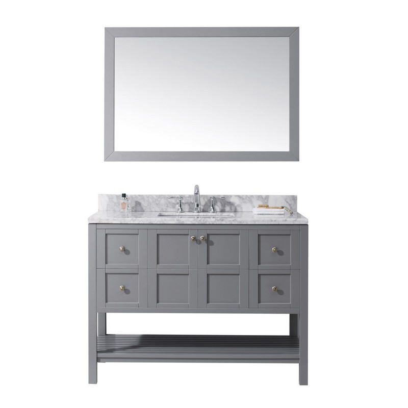 Virtu USA ES-30048-WMRO-GR-001 48 in. Winterfell Single Bath Vanity with White Marble Top & Round Sink with Brushed Nickel Faucet & Matchi