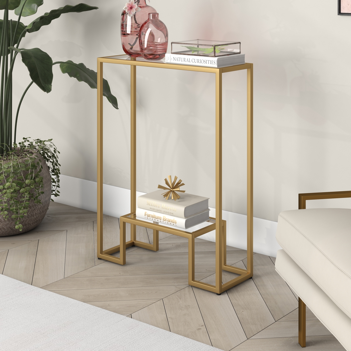 Hudson & Canal AT1702 22 in. Athena Rectangular Console Table&#44; Brass