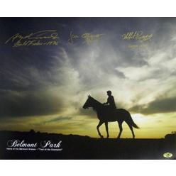 RDB Holdings & Consulting CTBL-j13387 16 x 20 in. Jean Cruguet Signed Belmont Stakes Winners Belmont Park Sunrise Horse Racing Photo with 3 Signatures