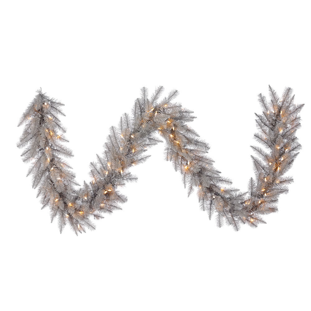Vickerman A193115LED 9 ft. x 14 in. Platinum Fir Garland with Dura-Lit 100 LED Warm White Mini Lights