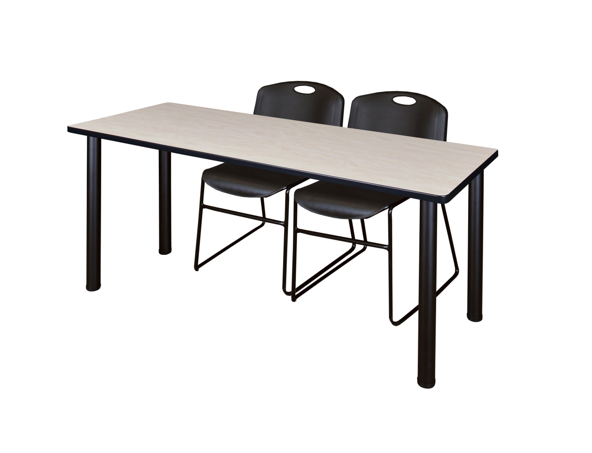 Regency MT7224PLBPBK44BK 72 x 24 in. Kee Training Table & 2 Zeng Stack Chairs&#44; Maple & Black