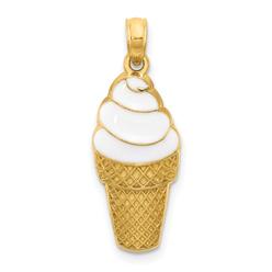 Quality Gold K1812 14K Enameled Vanilla Ice Cream Cone Pendant