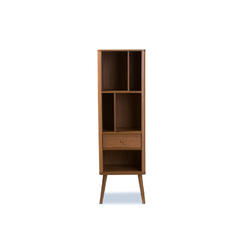 Sekkusu Furniture FP-6785-Walnut Ellingham Mid-Century Retro Modern 1-Drawer Sideboard Storage Cabinet Bookcase Organizer - 60.26 x 18.41 x 15.21