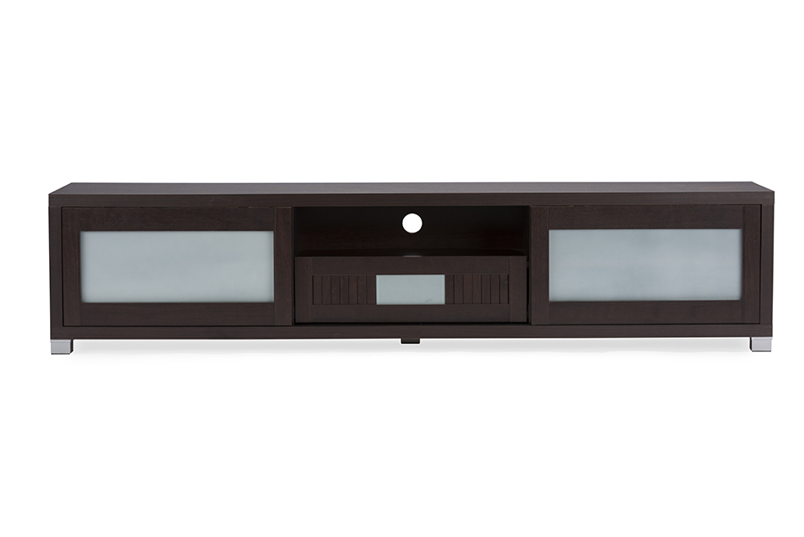 Sekkusu Furniture TV834128-Wenge Gerhardine Dark Brown Wood 70-inch TV Cabinet with 2 Sliding Doors & Drawer - 15.6 x 70.2 x 15.44 in.