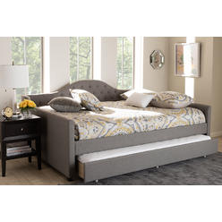 Sekkusu Furniture CF8940-Grey-Daybed-Q&T 31.3 x 86.22 x 63.78 in. Eliza Modern & Contemporary Fabric Upholstered Daybed with Trundle - Grey&#44; Q