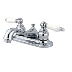 FurnOrama Water Saving Restoration Centerset Lavatory Faucet with Ceramic & Oak Handles&#44; Chrome
