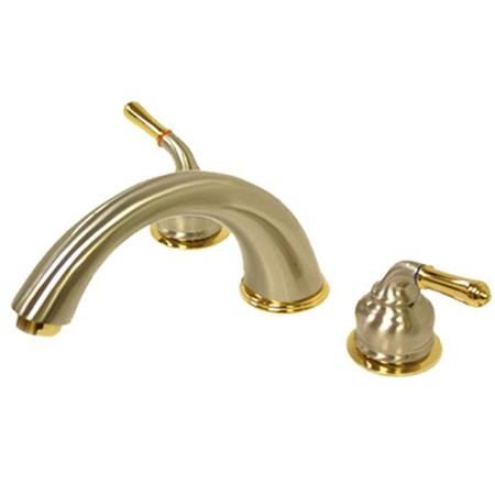 Double-Handle 3-Hole Widespread Roman Tub Faucet Waterfall Tub Filler Deck Mount In Brushed Gold K H8059ng