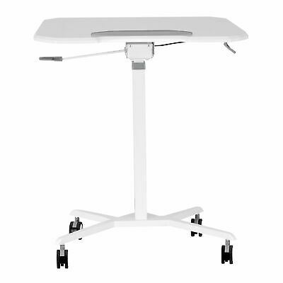 Back2Basics Sit to Stand Mobile Laptop Computer Stand with Height Adjustable & Tiltable Tabletop&#44; White
