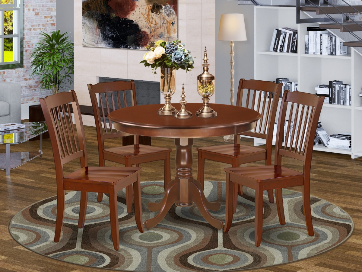 GSI Homestyles 42 in. Hartland Round Table & 4 Vertical Slatted Chairs - Mahogany&#44; 5 Piece