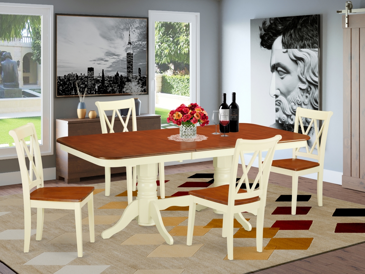 GSI Homestyles 60-78 in. Napoleon Rectangular Table with 18 in. Leaf & 4 Double X Back Chairs - Buttermilk & Cherry&#44; 5 Piece