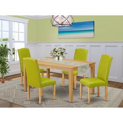 GSI Homestyles 60 in. Capri Rectangle Dining Room Table & 4 Parson Chair with Oak Leg & Pu Leather - Autumn Green&#44; 5 Piece