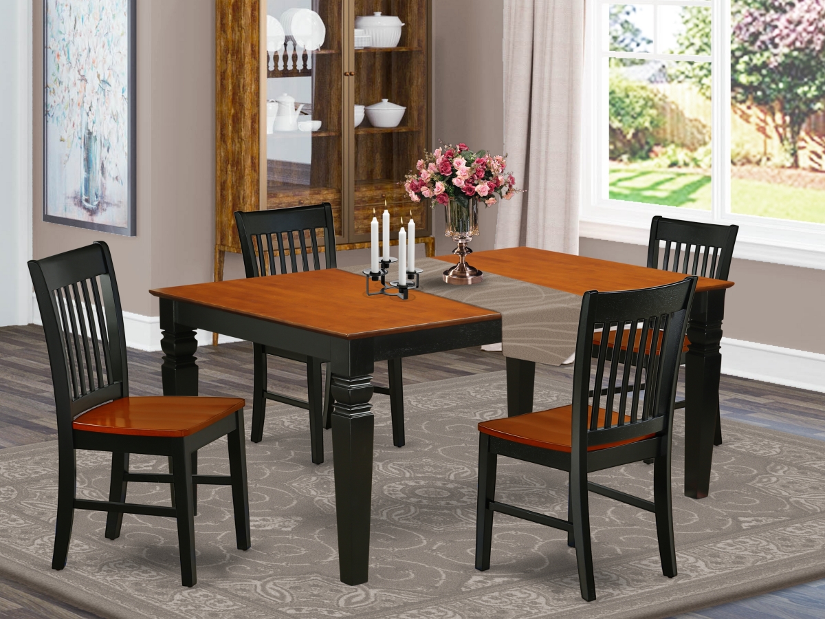 GSI Homestyles 42-60 in. Weston Rectangular Dining Room Table with 18 in. Leaf & Four Wood Seat Dining Chairs - Black & Cherry&#44; 5 Piece