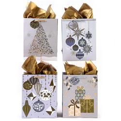 PartyPros Large Christmas Ornament Gift Bags&#44; Assorted&#44; Gold & Silver - Case of 48