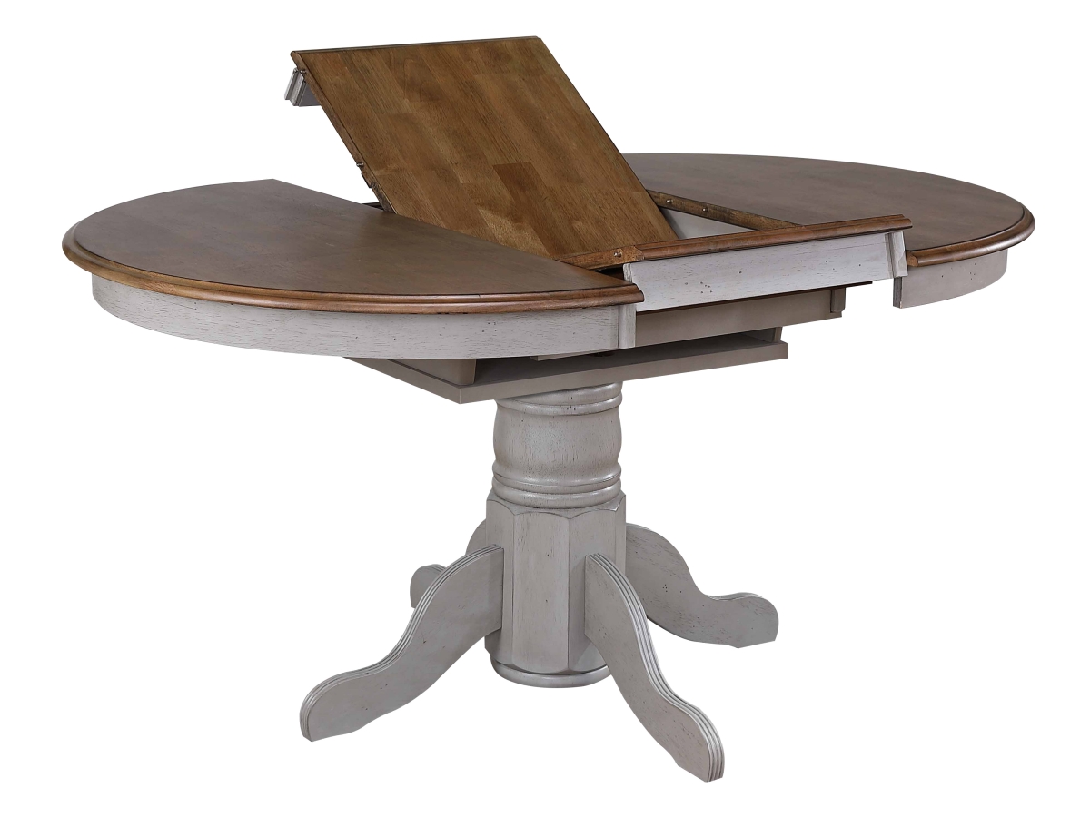 Fine-line Country Grove Round or Oval Extendable Dining Table - Distressed Light Gray &amp; Medium Walnut