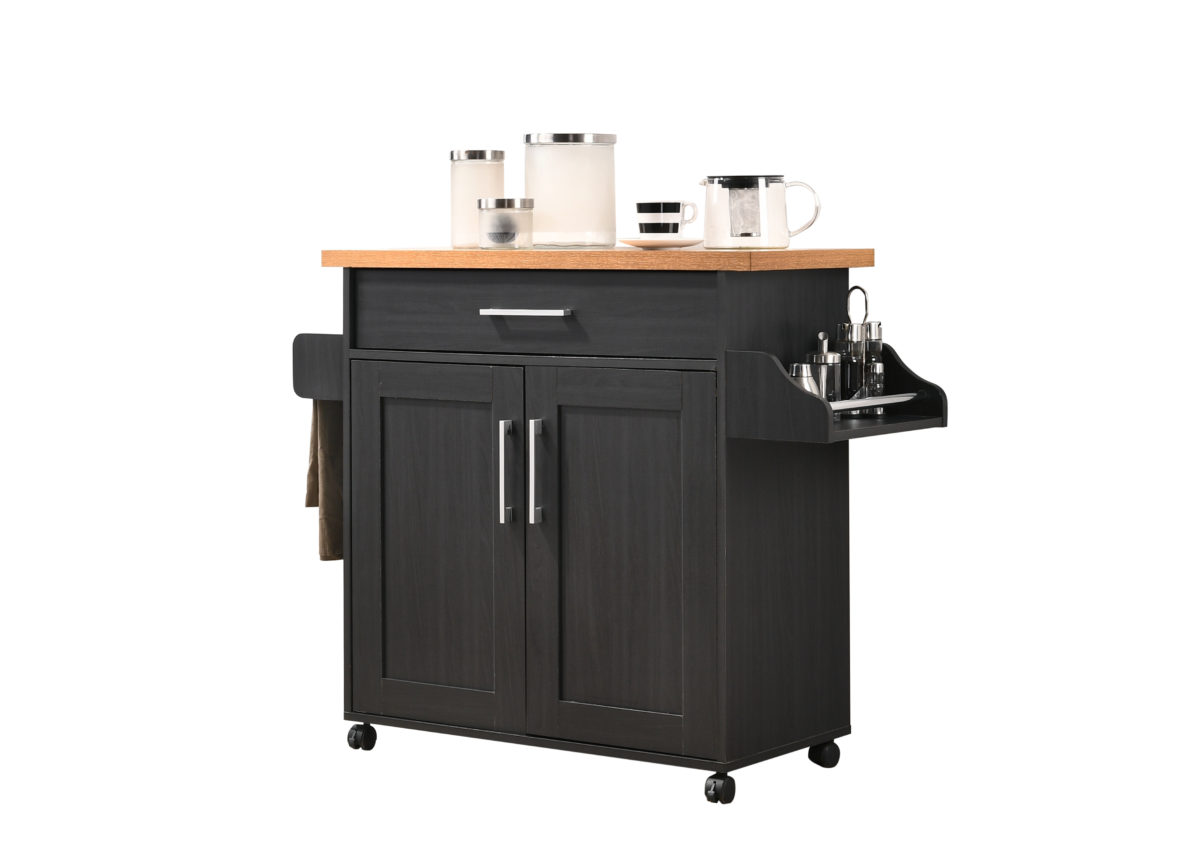 Made-to-Order 35.2 x 15.5 x 35.5-44.9 in. Kitchen Island with Spice Rack Plus Towel Holder&#44; Black & Beech