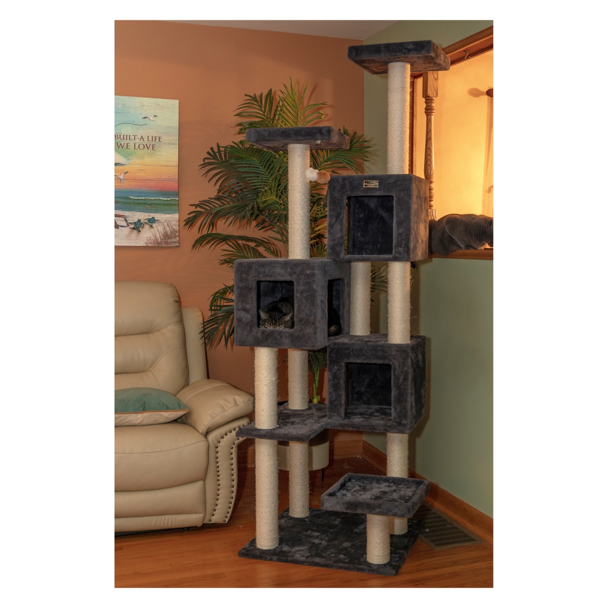 Fasten Gear Real Wood Griant Cat Tower with Condos for Multiple Cats