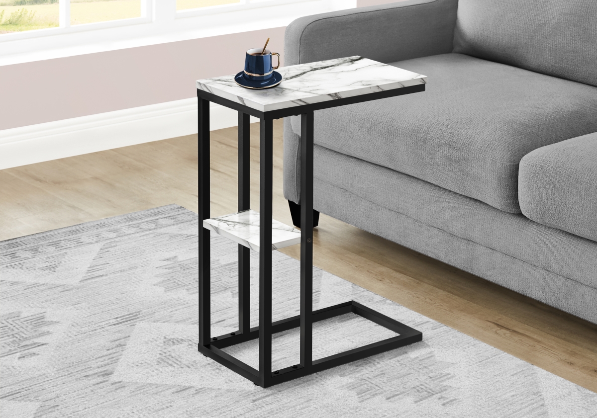 Daphne&'s Dinnette 25 in. Accent Table&#44; White Marble - Black Metal