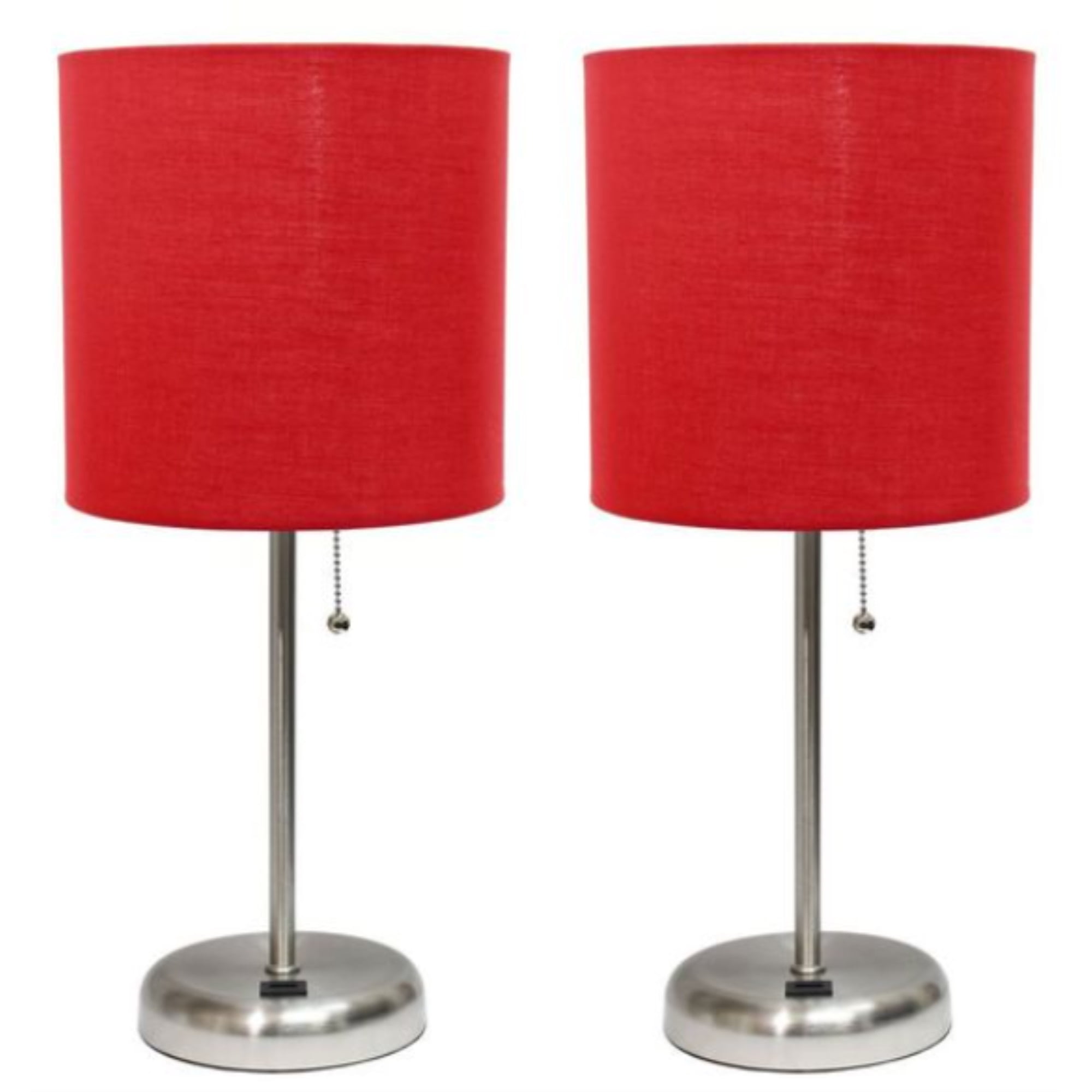 Diamond Sparkle Stick Lamp with USB Charging Port & Fabric Shade Set&#44; Red - Pack of 2