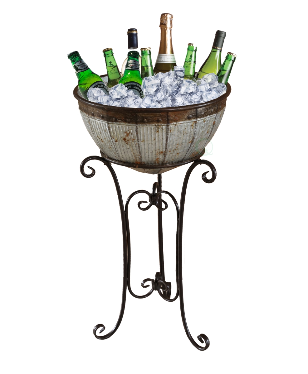 Cocina Pequena Galvanized Metal Beverage Cooler Tub with Stand&#44; Brown