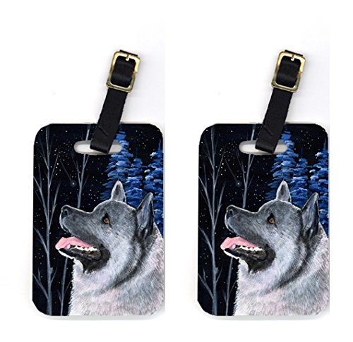 On The Go Pair of 2 Starry Night Norwegian Elkhound Luggage Tags
