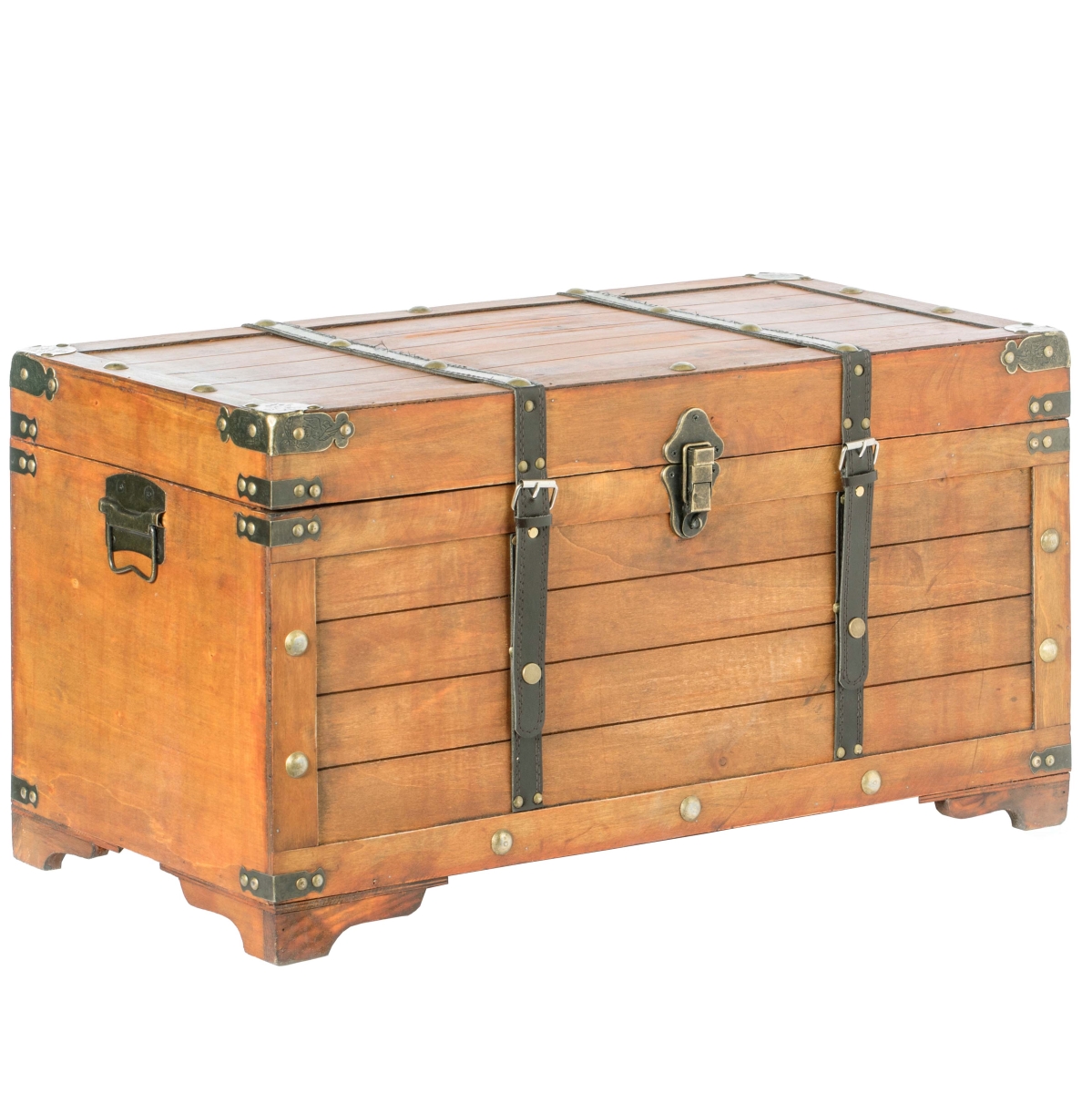 KD Marco de la cama Rustic Wooden Storage Trunk with Lockable Latch&#44; Brown - Large