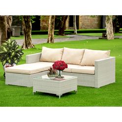 Invernadero 3 Piece Ackerly Natural Color Wicker Outdoor-furniture Sectional Sofa Set - Natural