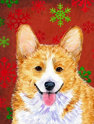 PatioPlus 11 x 15 in. Corgi Red And Green Snowflakes Holiday Christmas Flag Garden Size