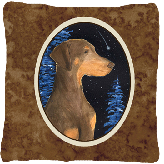 JensenDistributionServices Starry Night Doberman Indoor & Outdoor Decorative Fabric Pillow - 14 x 14 in.