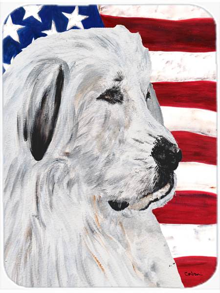 CoolCookware Great Pyrenees With American Flag USA Glass Cutting Board - Large