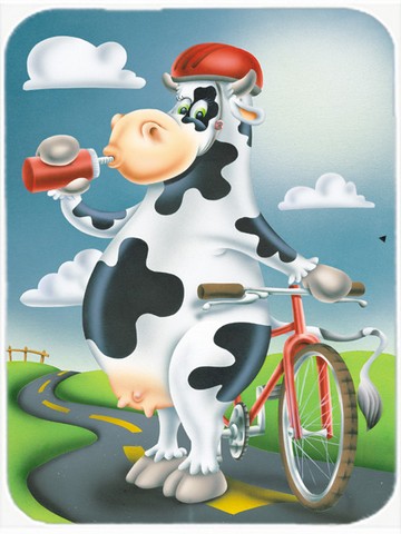 CoolCookware Cow on a Bike Ride Glass Cutting Board&#44; Large