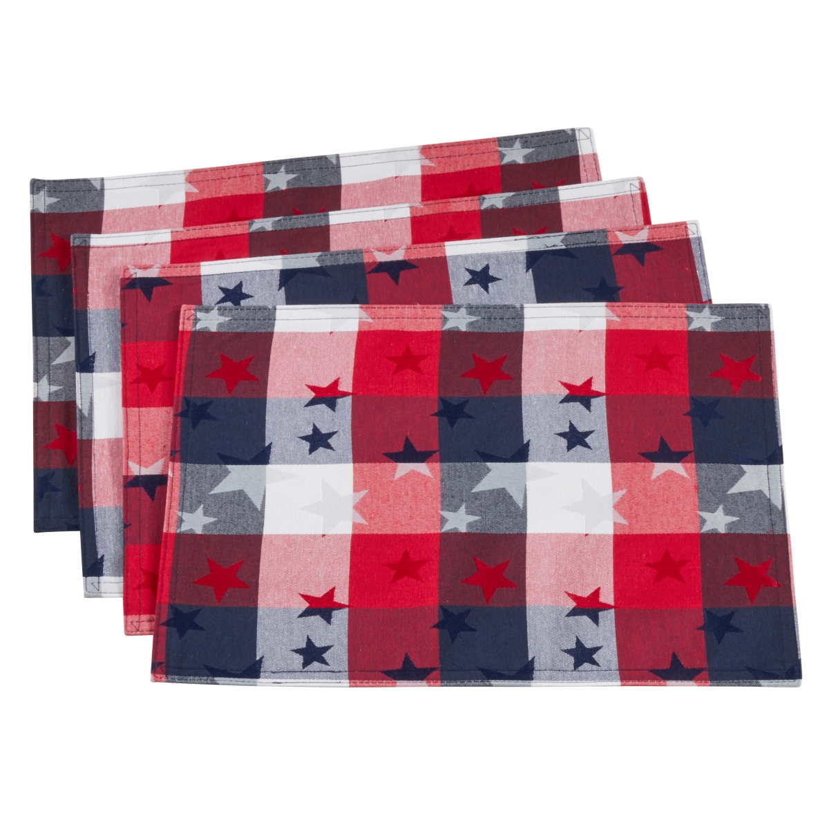 Cookhouse SARO  13 x 19 in. Rectangular Stars Design Checkered Placemats - Multi Color  Set of 4