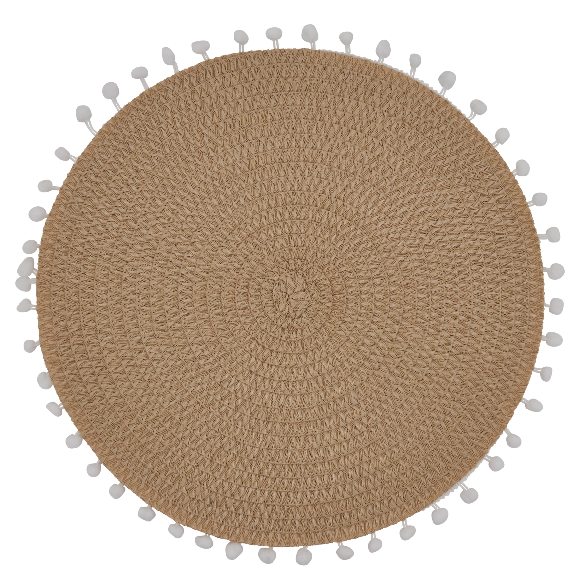 Cookhouse SARO  15 in. Round Pom Pom Design Placemats  Natural - Set of 4