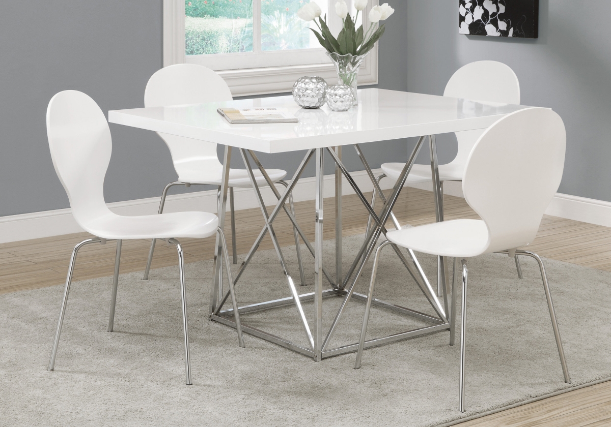 Gfancy Fixtures 30 in. White Gloss Particle Board & Chrome Metal Dining Table