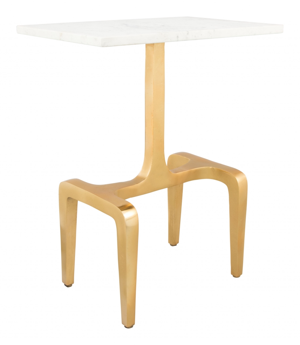 Gfancy Fixtures 23 x 18 x 12 in. Clement Marble Side Table&#44; White & Gold