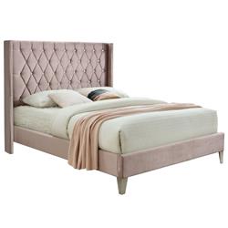 KD Muebles de dormitorio Alexa Velvet Upholstered Platform Bed&#44; Pink - Queen Size