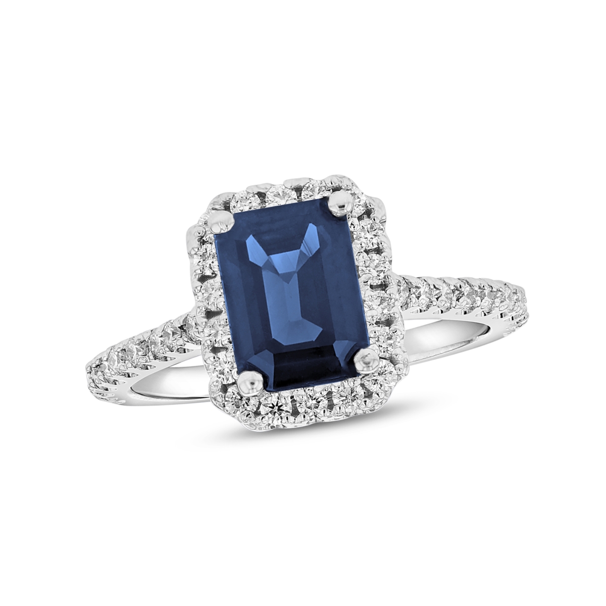 Bagatela 2.00 CTW Diamond & Emerald Cut Sapphire Statement Ring&#44; 14K White Gold - Size 9