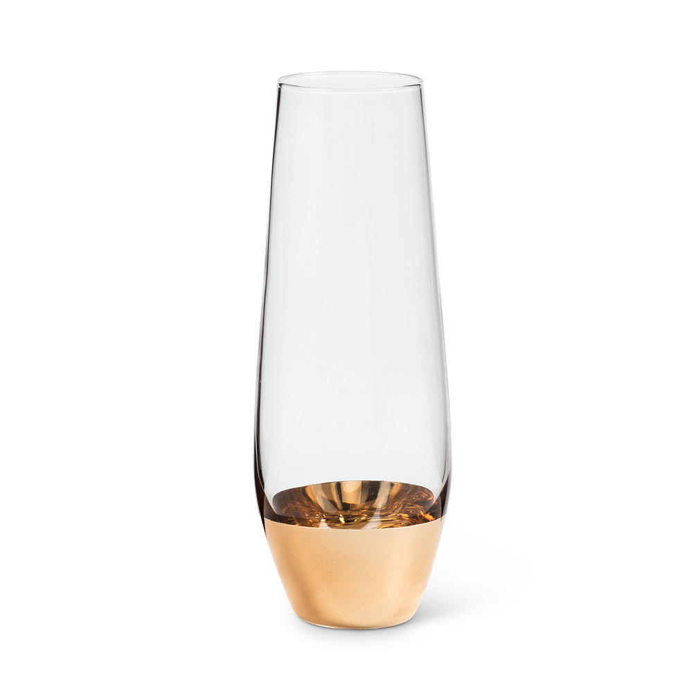 Herramienta 6 in. Wide Band Stemless Flute&#44; Clear & Gold