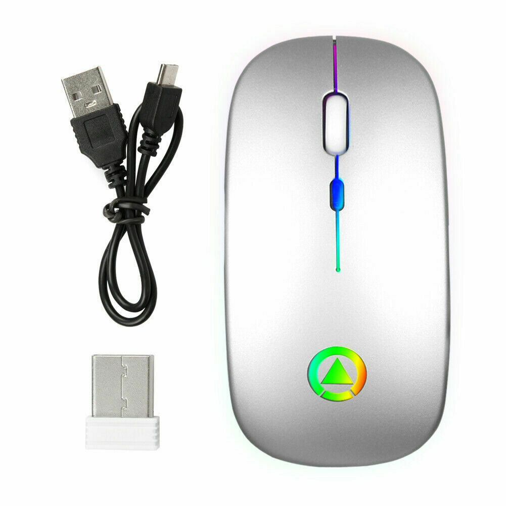 Upgrade 2.4GHz Wireless Optical Mouse USB Rechargeable RGB Cordless Mice for PC Laptop&#44; Silver