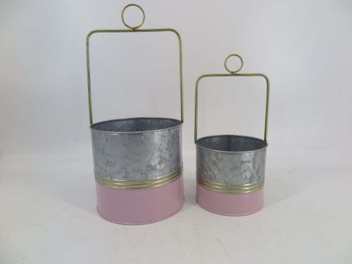 Patio Trasero Pastel Pink Dipped Bucket Shaped Hanging Planters&#44; Set of 2